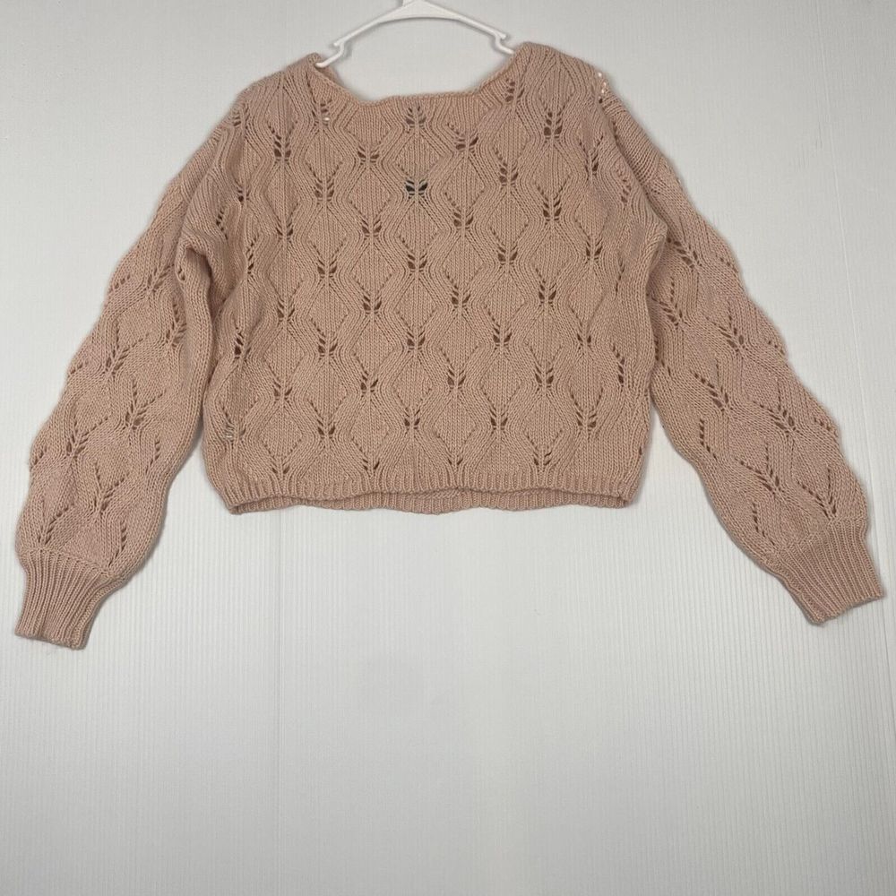 Women's Spacedye Boat Neck Pointelle Knit Pullover Sweater Size M Pink New - Picture 6 of 16